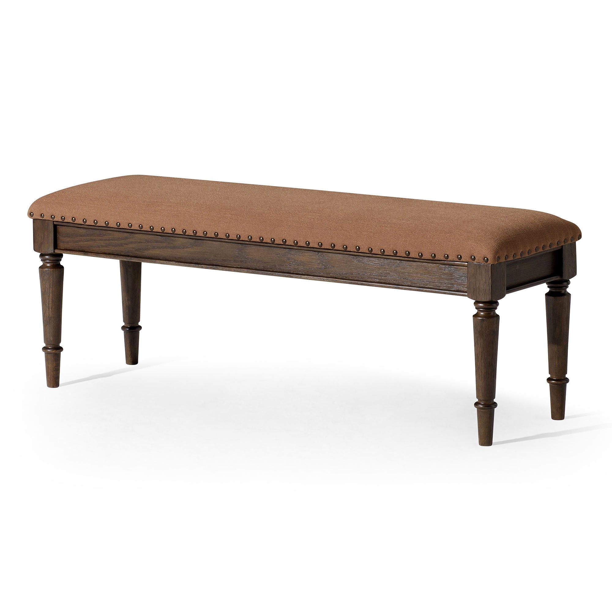 Elizabeth Traditional Upholstered Wooden Bench, Antiqued Brown Finish