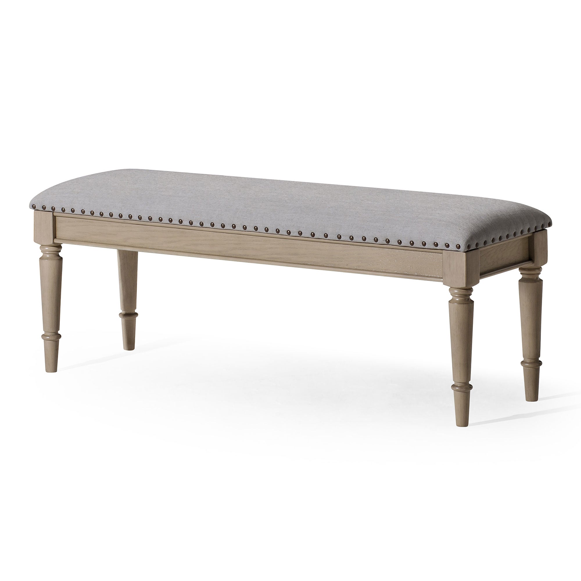 Elizabeth Traditional Upholstered Wooden Bench, Antiqued Grey Finish
