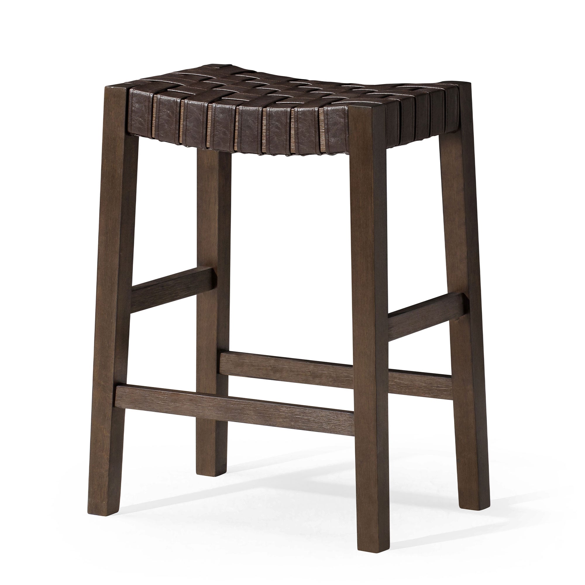 Emerson Counter Stool, Weathered Brown Wood Finish with Marksman Saddle Vegan Leather