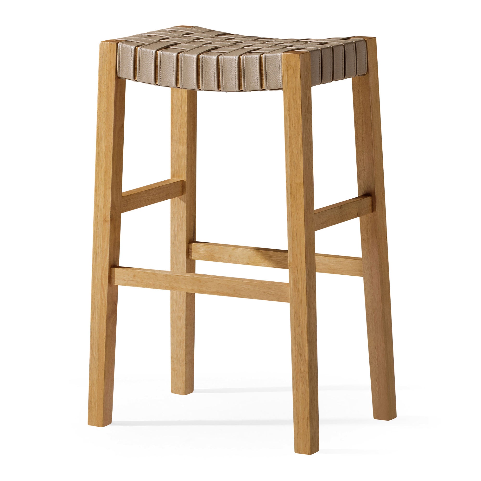 Emerson Bar Stool in Weathered Natural Wood Finish with Avanti Bone Vegan Leather