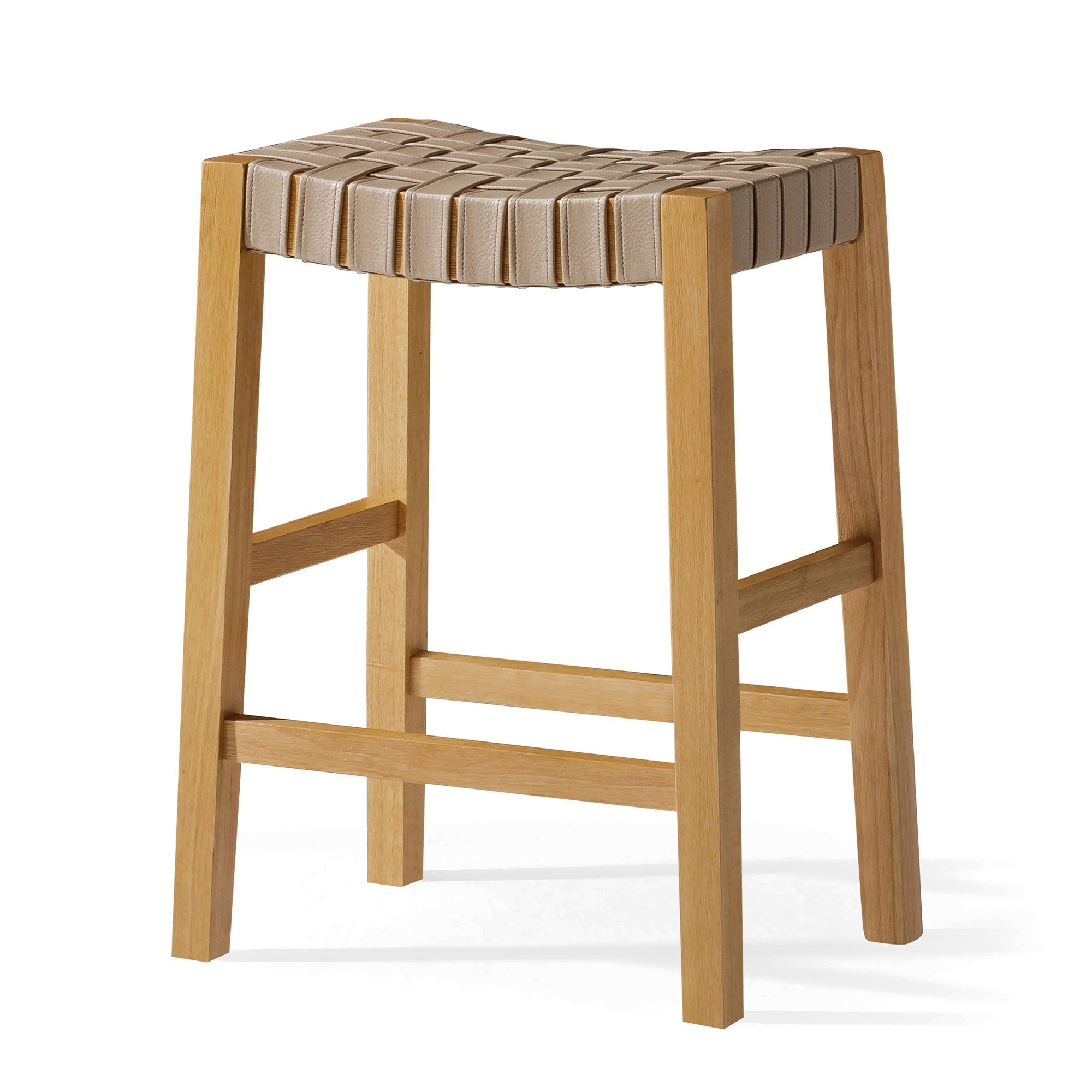 Emerson Counter Stool in Weathered Natural Wood Finish with Avanti Bone Vegan Leather