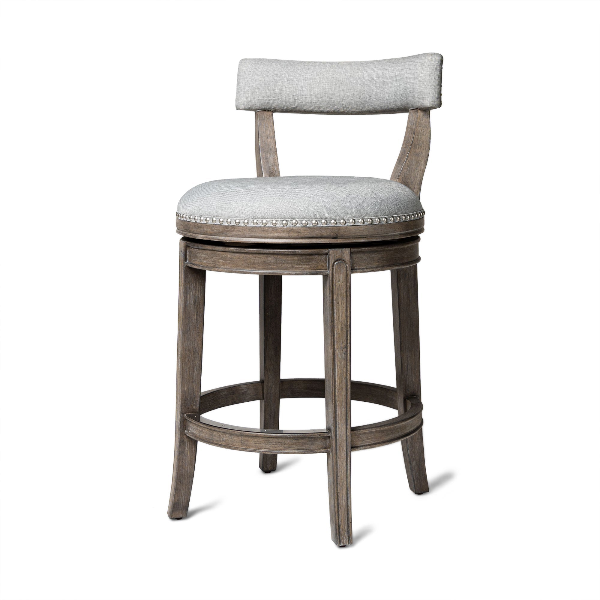 Alexander Counter Stool in Reclaimed Oak Finish w/ Ash Grey Fabric Upholstery