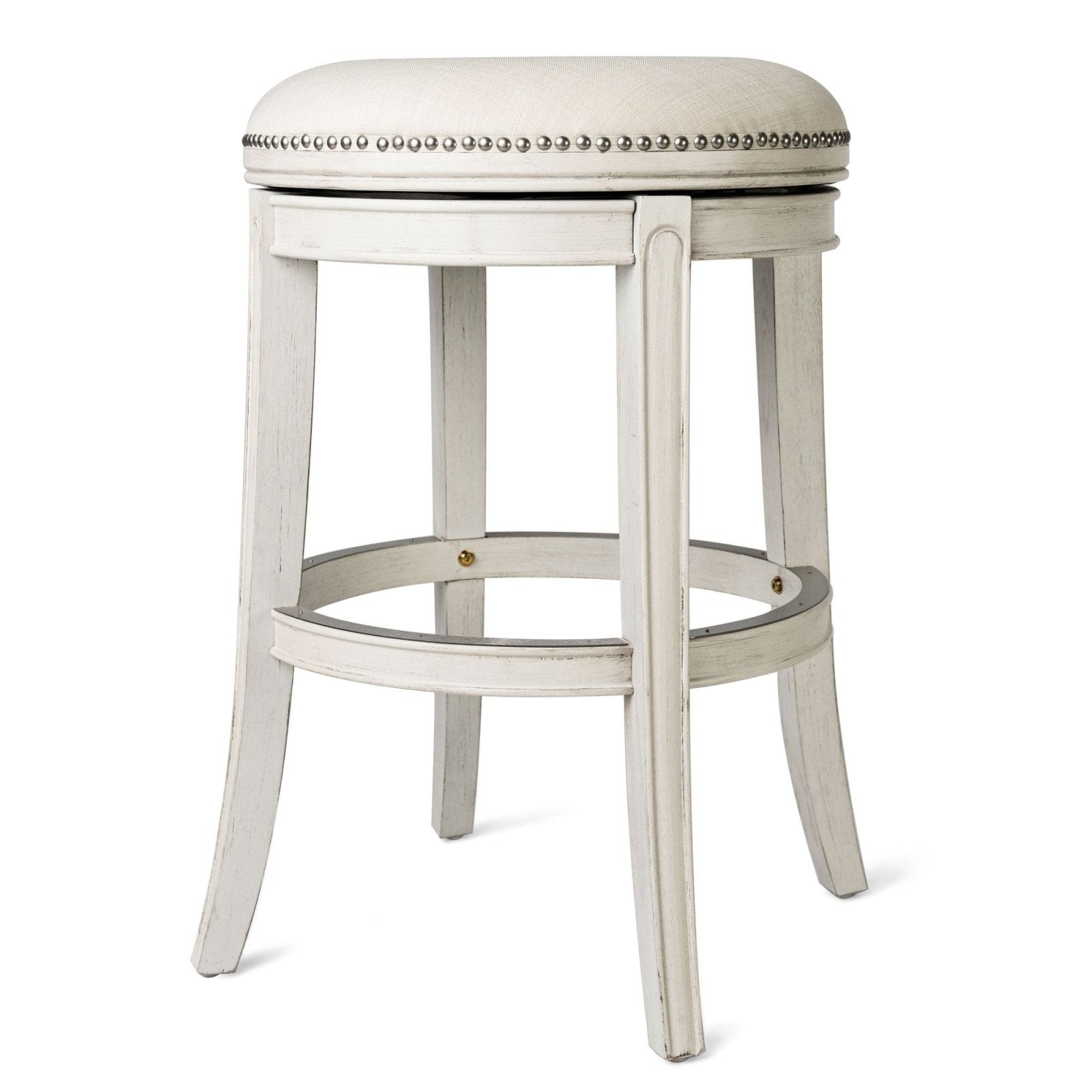 Alexander Backless Bar Stool in White Oak Finish w/ Natural Color Fabric Upholstery