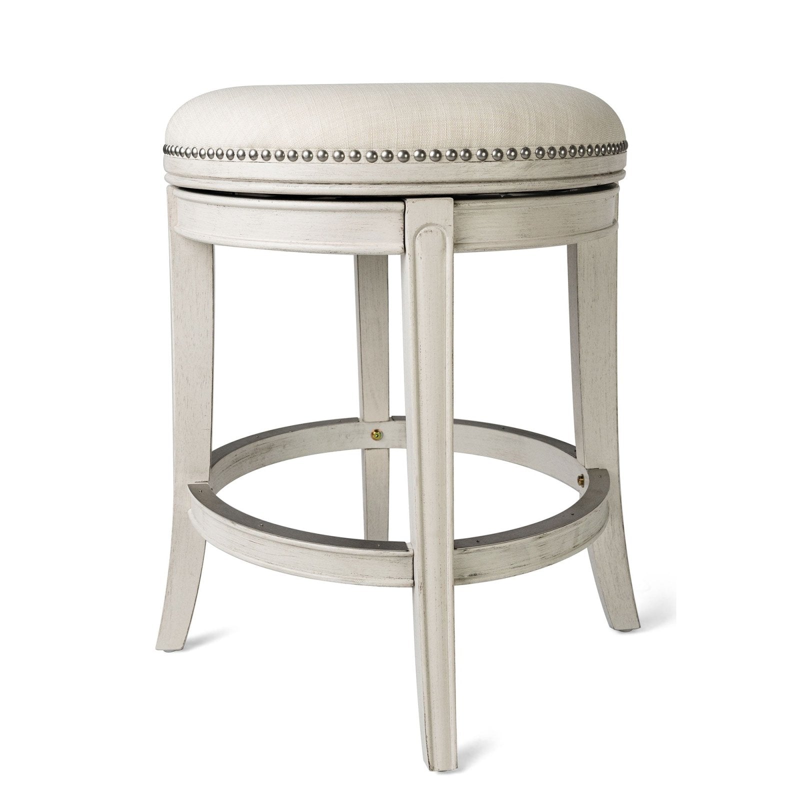 Alexander Backless Counter Stool in White Oak Finish w/ Natural Color Fabric Upholstery
