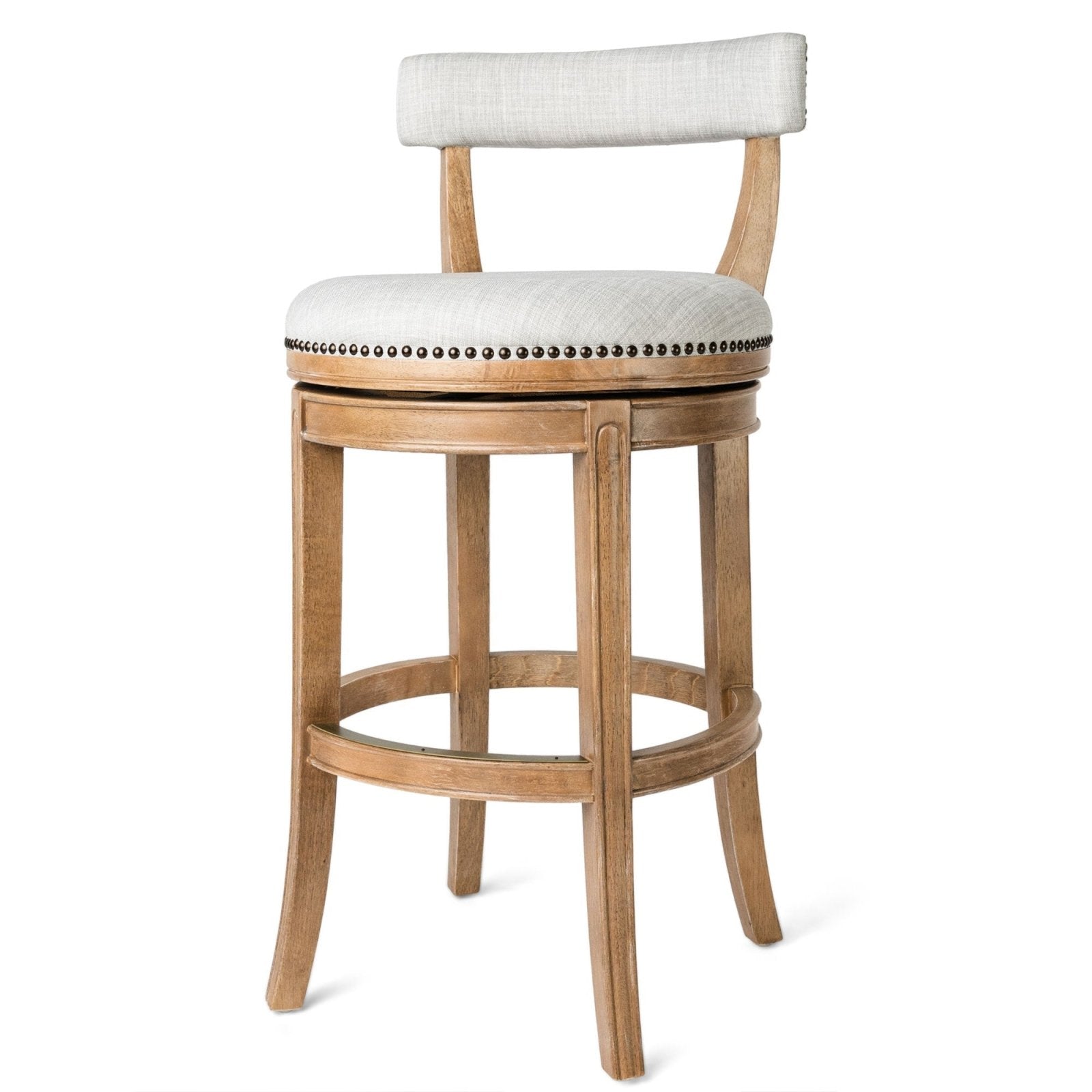 Alexander Bar Stool in Weathered Oak Finish w/ Sand Color Fabric Upholstery