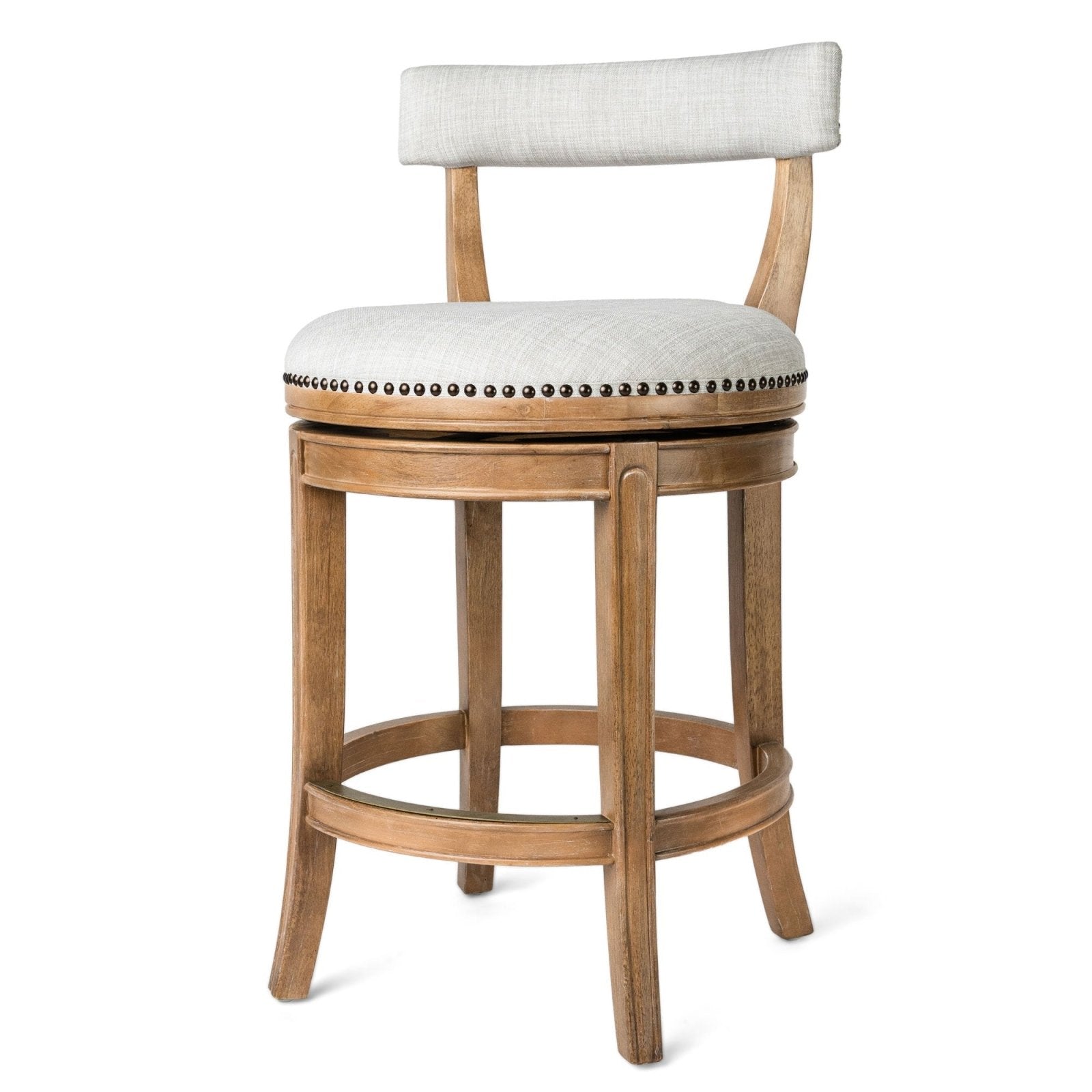 Alexander Counter Stool in Weathered Oak Finish w/ Sand Color Fabric Upholstery